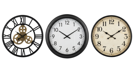 Three Vintage Clocks Displayed Side by Side