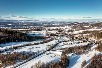Mountain landscape in winter, view from a drone.