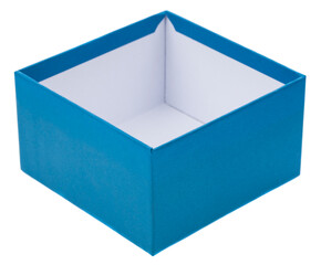 Blue cardboard gift box isolated on white background.
