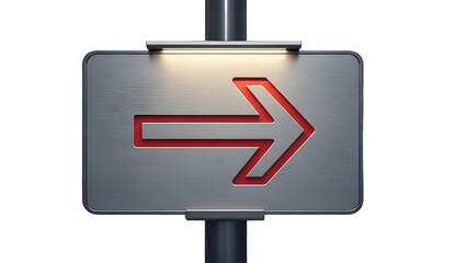 Metallic Directional Arrow Sign with Red Pointer isolated PNG with Transparent Background