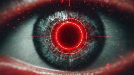 Digital literacy intelligence science imagination future vision eye glowing red circle cyber concept