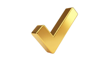 Gold check mark symbol on transparent background