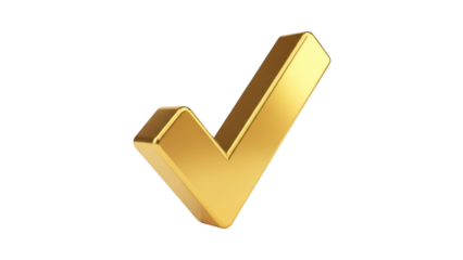 Gold check mark symbol on transparent background