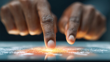 Digital literacy intelligence science imagination future touch interface glow symbolizes human connection and innovative technology progress