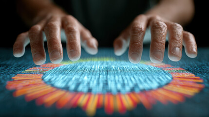 Digital literacy intelligence science imagination future glow around hand technology concept