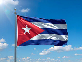 Flag of Cuba Waving Against Blue Sky