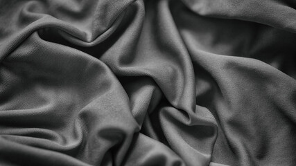A black and white crumpled fabric background. Close up.