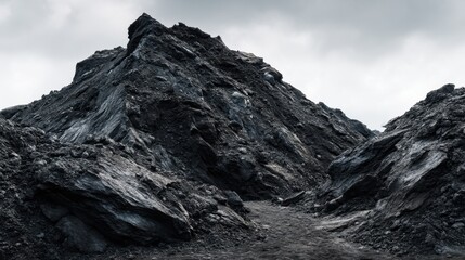 Dark Volcanic Rocks on Slopes of a Volcano Under Gloomy Sky with Minimal Light and Dramatic Textures