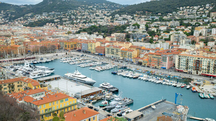 Fototapeta premium view of Port de nice lympia in nice, resort city of southern france