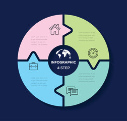 Infographic circle element design template. Business concept with 4 option, parts, steps or processes.