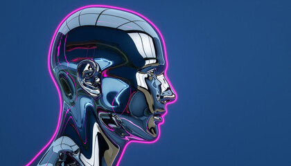 model of a human head made of chrome