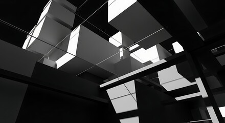 Abstract Black and White Geometric Architecture with Strong Shadows and Light