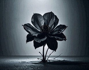  Single Flower Silhouette in soft monochrome background