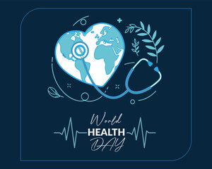 Promoting global well-being on world health day with a heart-shaped earth and stethoscope