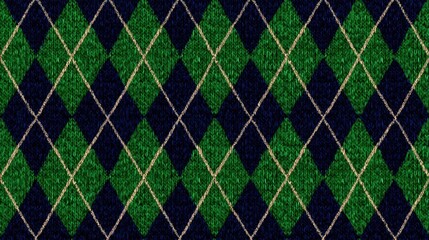 Classic Navy and Green Argyle Pattern with Diamond Shapes for Preppy Design Themes and Textiles
