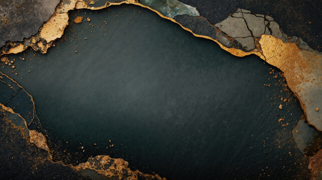 Abstract texture background with gold and blue stone surface, cracks and patterns
