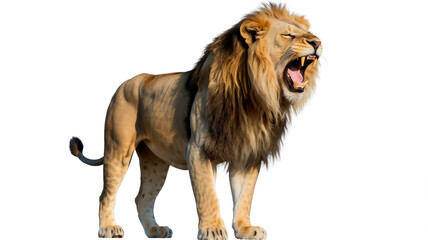 Majestic lion roaring with powerful open mouth