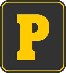 Original parking sign icon, vector illustration. Yellow P over asphalt background