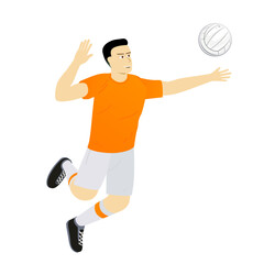 Volleyball player cartoon character isolated on white background.
