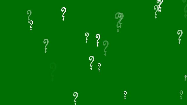 question mark floating animation on green screen background, thinking, confused sign symbol chroma key animated background . 4k