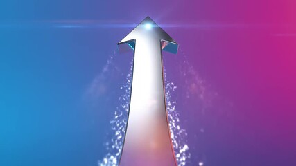A metallic arrow pointing upwards with water flowing from its sides. The background features a gradient of blue and purple colors, creating a modern and dynamic look. - Powered by Adobe