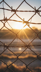 Wire Fence with Sunlight Breaking Through