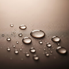 Pristine water droplets gracefully beading on a dark, water-resistant surface, beautifully illustrating the fascinating principles of surface tension and repellency