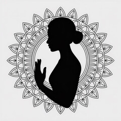 Woman in meditation pose with mandala design