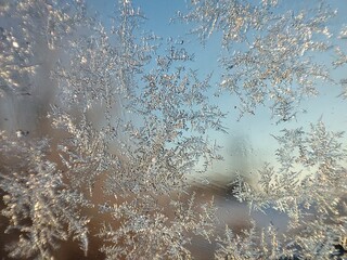 Macro shot of ice crystals on a window pane