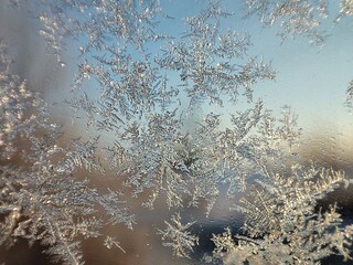 Macro shot of ice crystals on a window pane