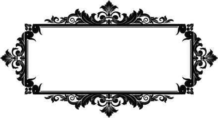 an ornate black frame with swirling floral designs and a blank center silhouette © nhpvect02