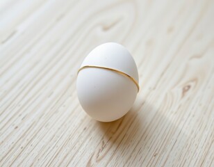 Elegant White Egg with Gold Wire Wooden Surface