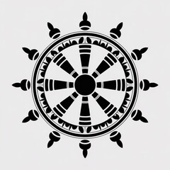 Intricate Buddhist wheel design with ornate patterns