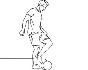 Fototapeta premium Dynamic Continuous Line Drawing of a Soccer Player Dribbling a Football, Showcasing Athletic Skill and Minimalist Art Style