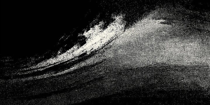 A textured black background with a rough screen print appearance.