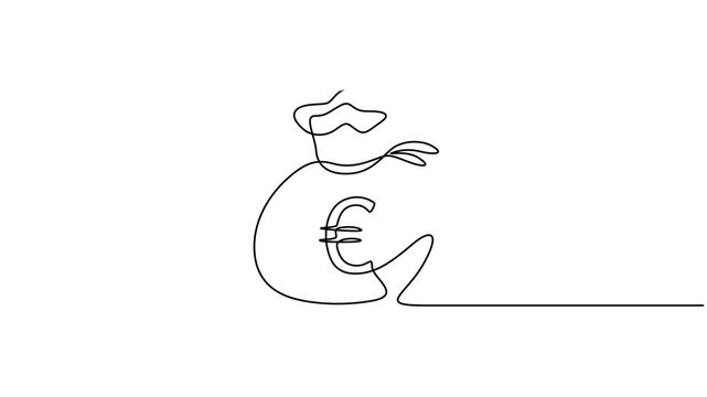 Money bag with euro sign continuous one line drawing animation, Full length animation High quality 4k video, Business symbol concept animated video. Animated technology logo. vector. Business loan.