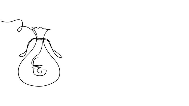 Money bag with euro sign continuous one line drawing animation, Full length animation High quality 4k video, Business symbol concept animated video. Animated technology logo. vector. Business loan.