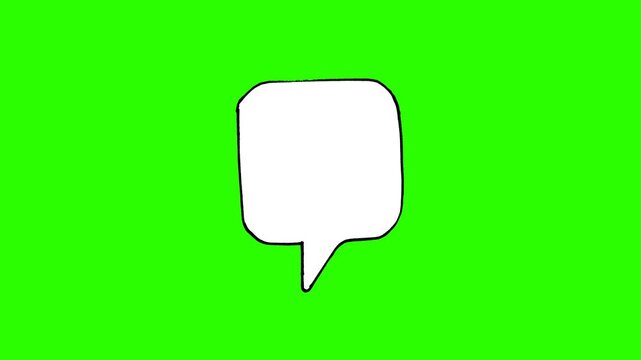 Hand-drawn square speech bubble animation on chroma key green screen background, minimalist black outline doodle for social media, vlogs, and creative messaging.
