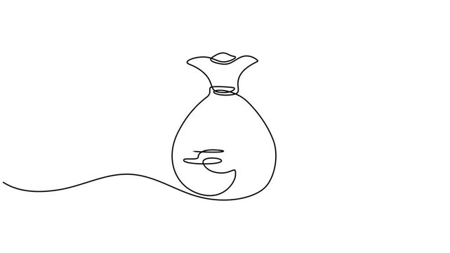 Money bag with euro sign continuous one line drawing animation, Full length animation High quality 4k video, Business symbol concept animated video. Animated technology logo. vector. Business loan.