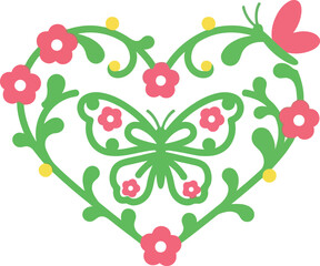 Women's Day Heart Floral Butterfly Illustration &ndash; Feminine Spring Vector Design