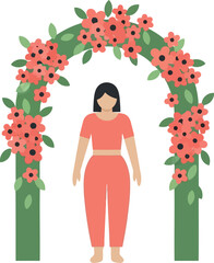 Women's Day Celebration Illustration with Woman Standing Under Floral Arch, Empowerment Concept