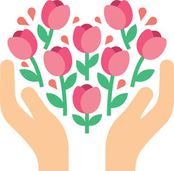 Women's Day Celebration Hands Holding Pink Flowers Vector Illustration for Empowerment and Appreciation