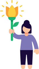 Women's Day celebration illustration with woman holding bright flower, empowerment and appreciation concept