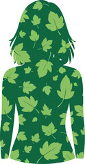Women's Day Nature Silhouette Illustration with Green Leaf Pattern for Empowerment and Eco Awareness