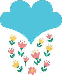 Women's Day Floral Heart Illustration with Colorful Flowers and Blue Cloud for Celebration Designs