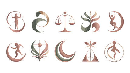 Obraz premium A collection of symbolic abstract artwork of the signs of the zodiac.