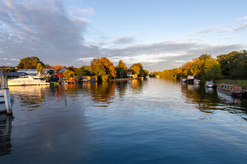 River Thames viewed from Sunbury Lock on a sunny autumn evening