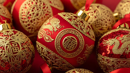 Chinese New Year Ornaments with Dragon and Fu Symbol.