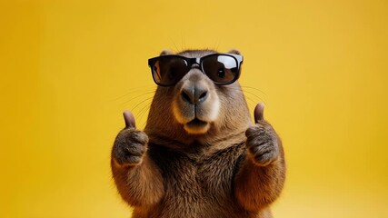 A cheerful animal in sunglasses giving thumbs up