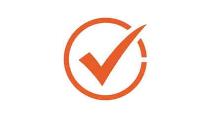Bright orange check mark symbol inside a circle indicating selection or approval status